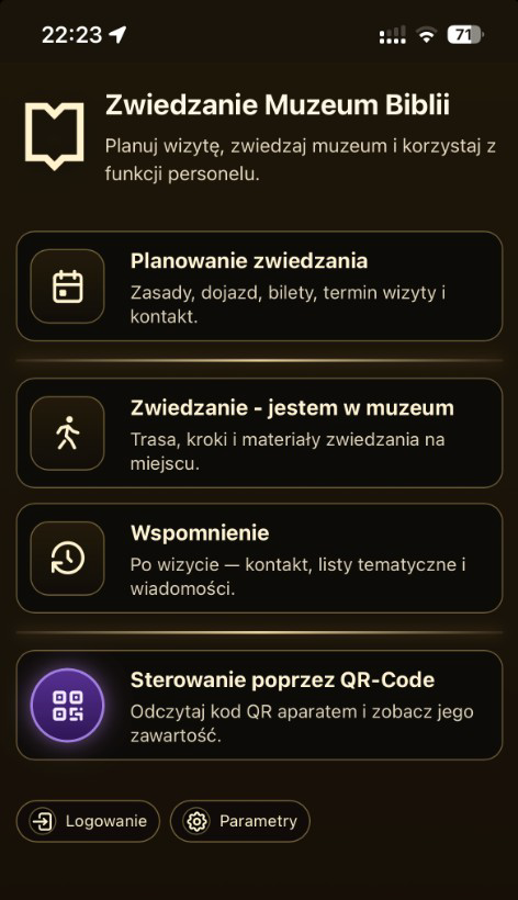 Podgląd aplikacji Zwiedzanie Muzeum Biblii